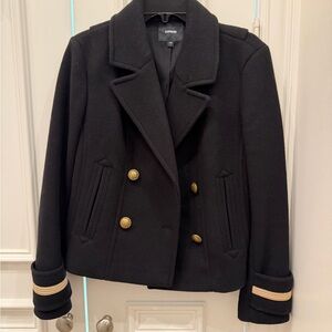 Express Black Pea Coat with Gold Buttons
